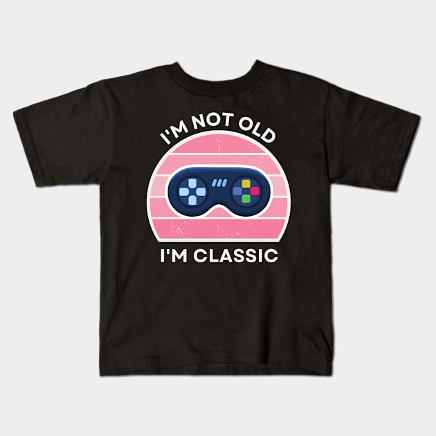 I'm not old, I'm Classic | Game Controller | Retro Hardware | Vintage Sunset | Gamer girl, '80s '90s Video Gaming Kids T-Shirt by octoplatypusclothing@gmail.com